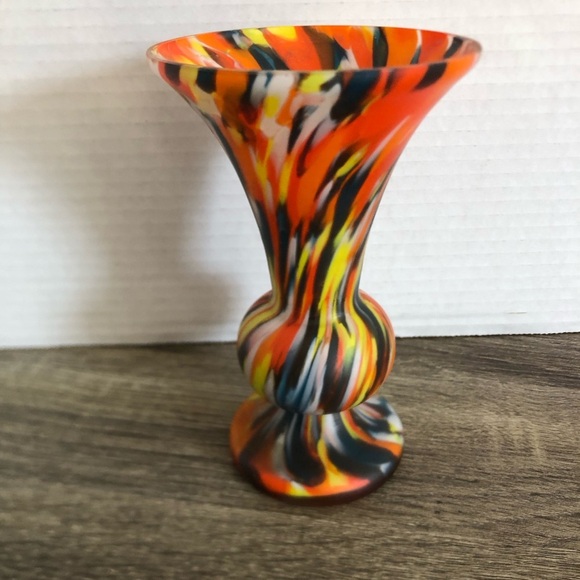 Vtg Czechoslovakia End of Day Satin Splatter Glass Vase - Picture 1 of 9